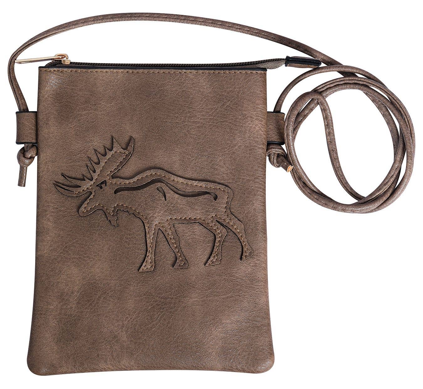 Moose laser cut crossbody cellphone bag - Taupe