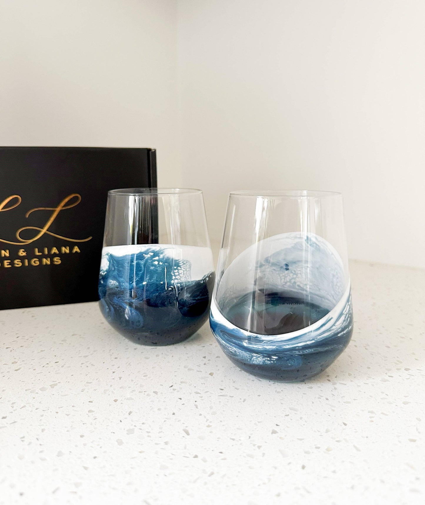 Resin Accented Wine Glasses - Ocean Vibes