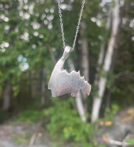 Chunky Sterling sliver Newfoundland shaped Necklace