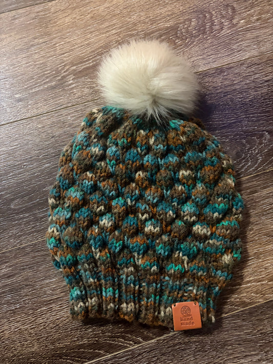 Ladies Knitted Mix Color Pom Pom Hat