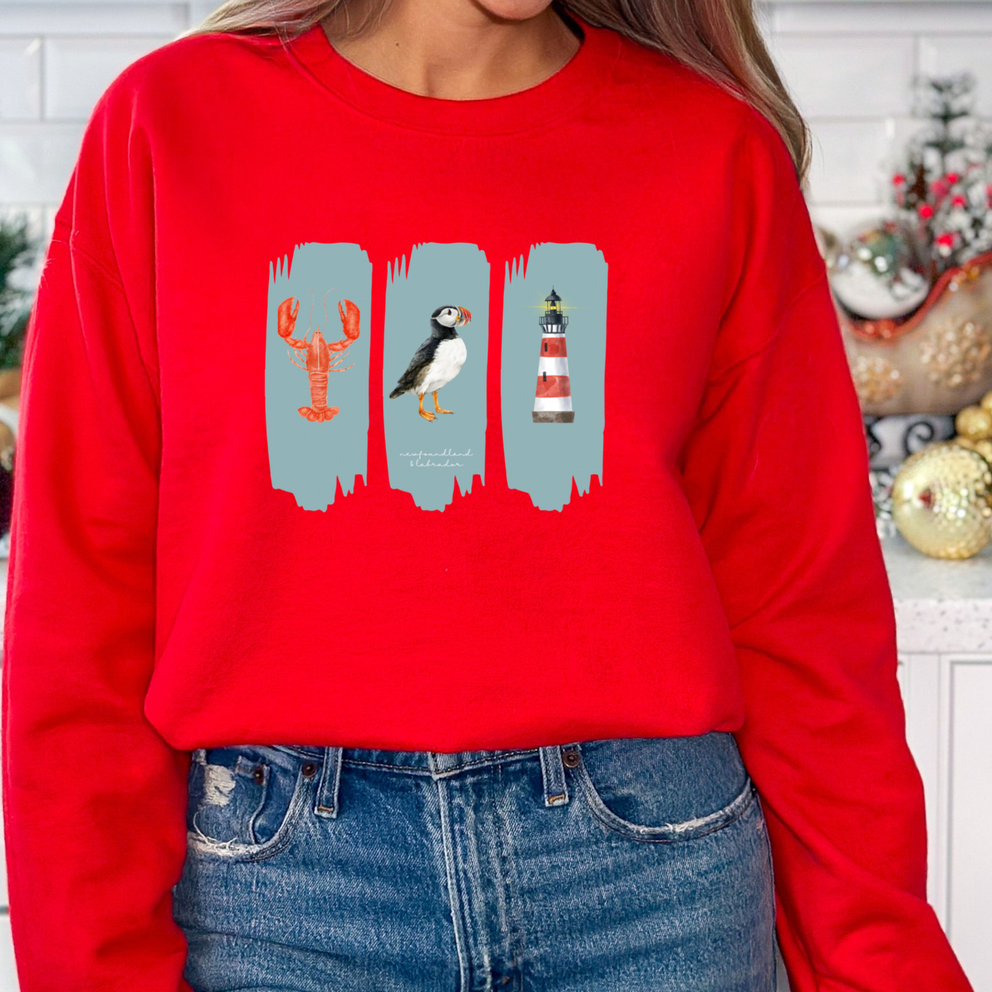 Splash Lobster Puffin Lighthouse Crewneck Sweatshirts