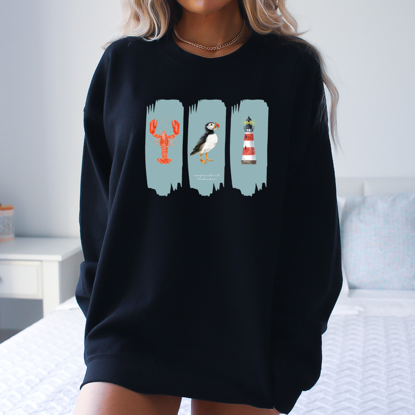 Splash Lobster Puffin Lighthouse Crewneck Sweatshirts