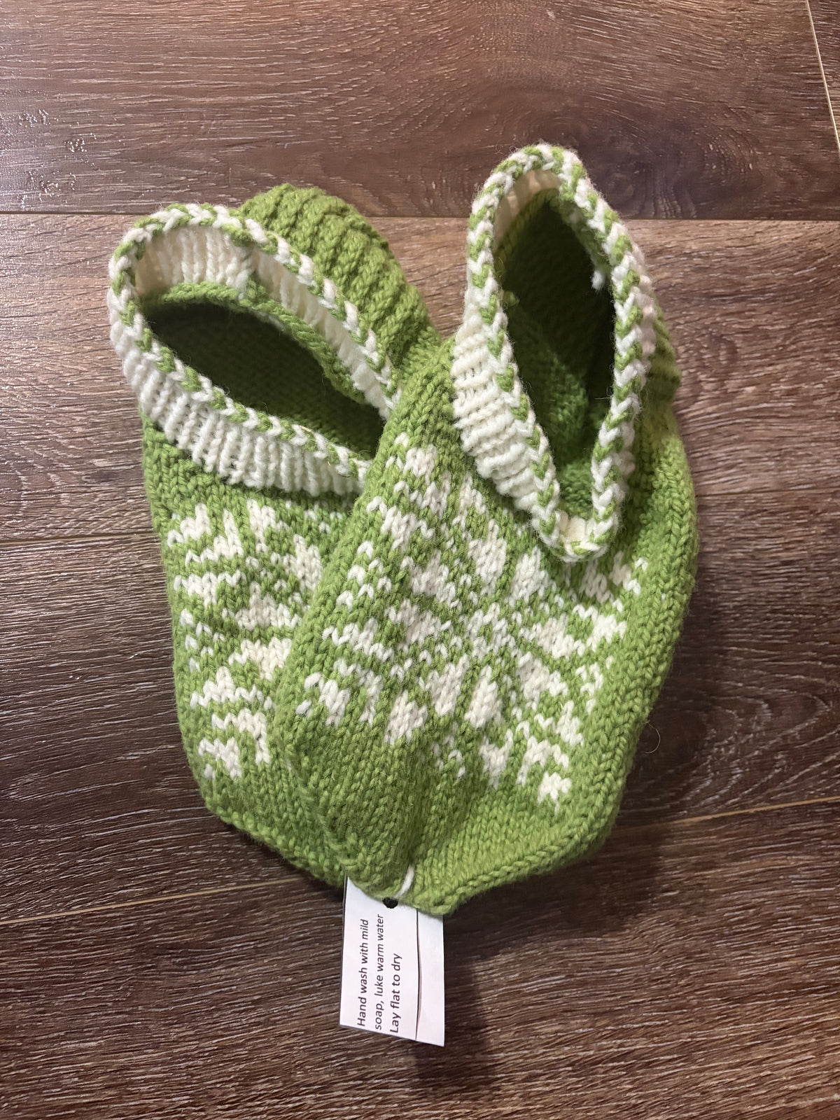 Unisex Snowflake Knitted Slippers Briggs and Little Yarn - Olive Green