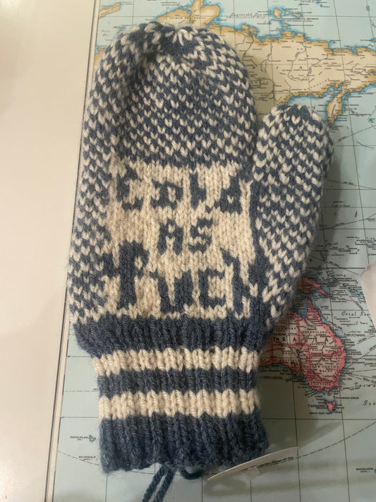 Cold As F@ck Handmade Ladies Mittens - Navy/Cream