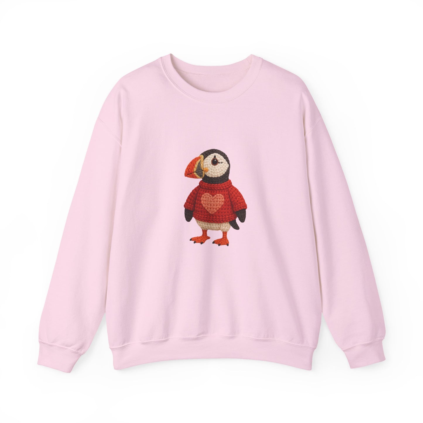 Valentine Puffin Faux Crochet Crewneck Sweatshirt