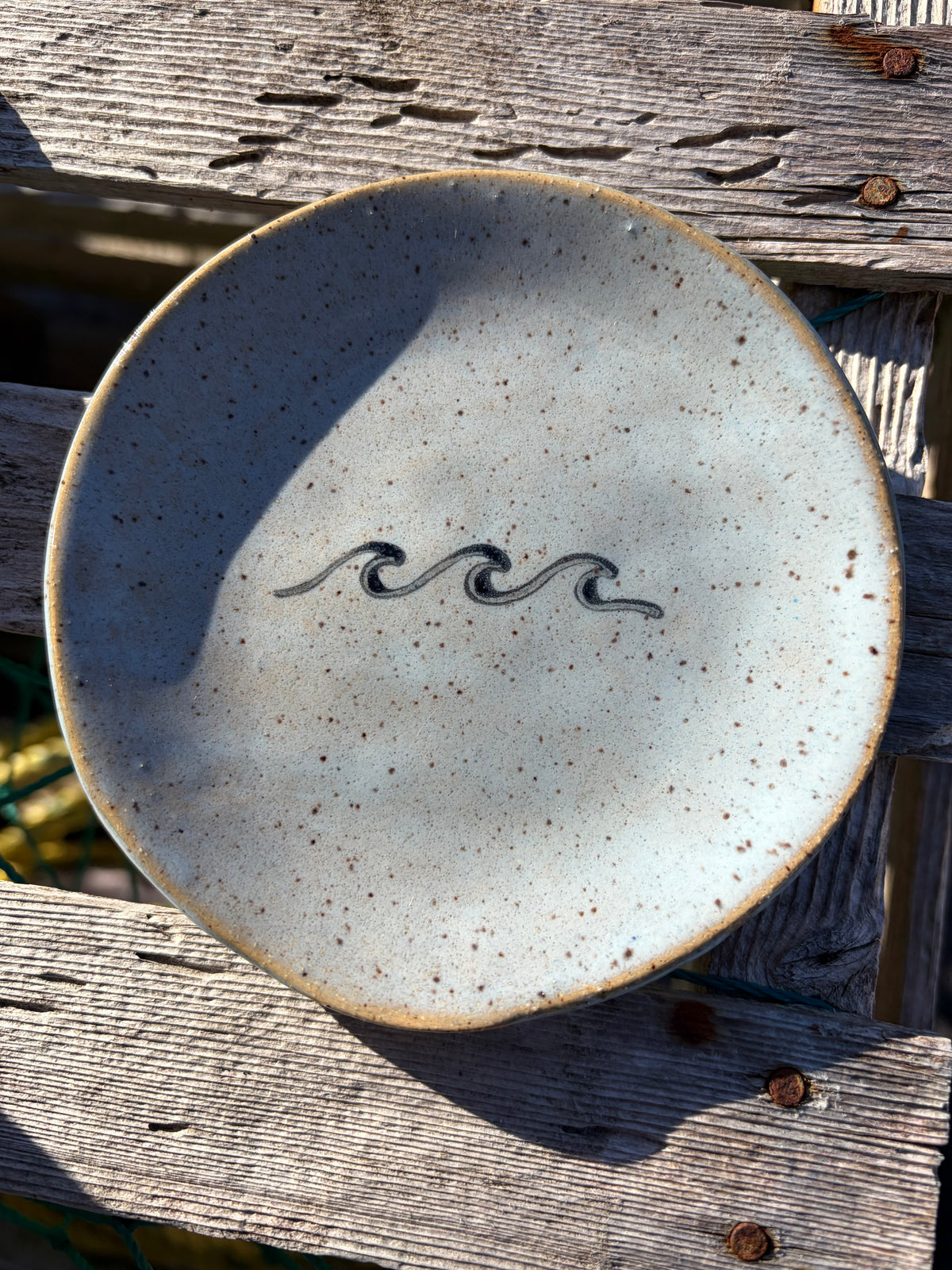 Mini Handcrafted Ceramic Plate - Ocean Waves - Green or Blue