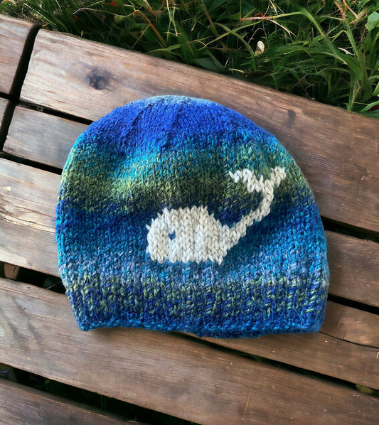 Blue/Green Multicolor Hand Knitted Whale Newfoundland Adult Toque