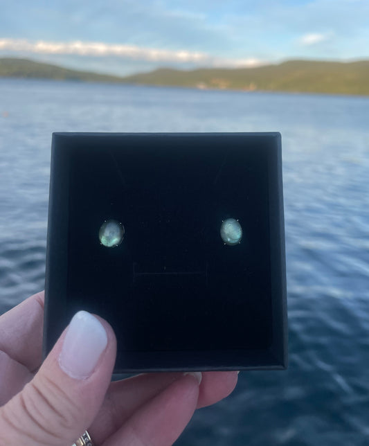 Natural Labradorite Sterling Silver Earring Studs