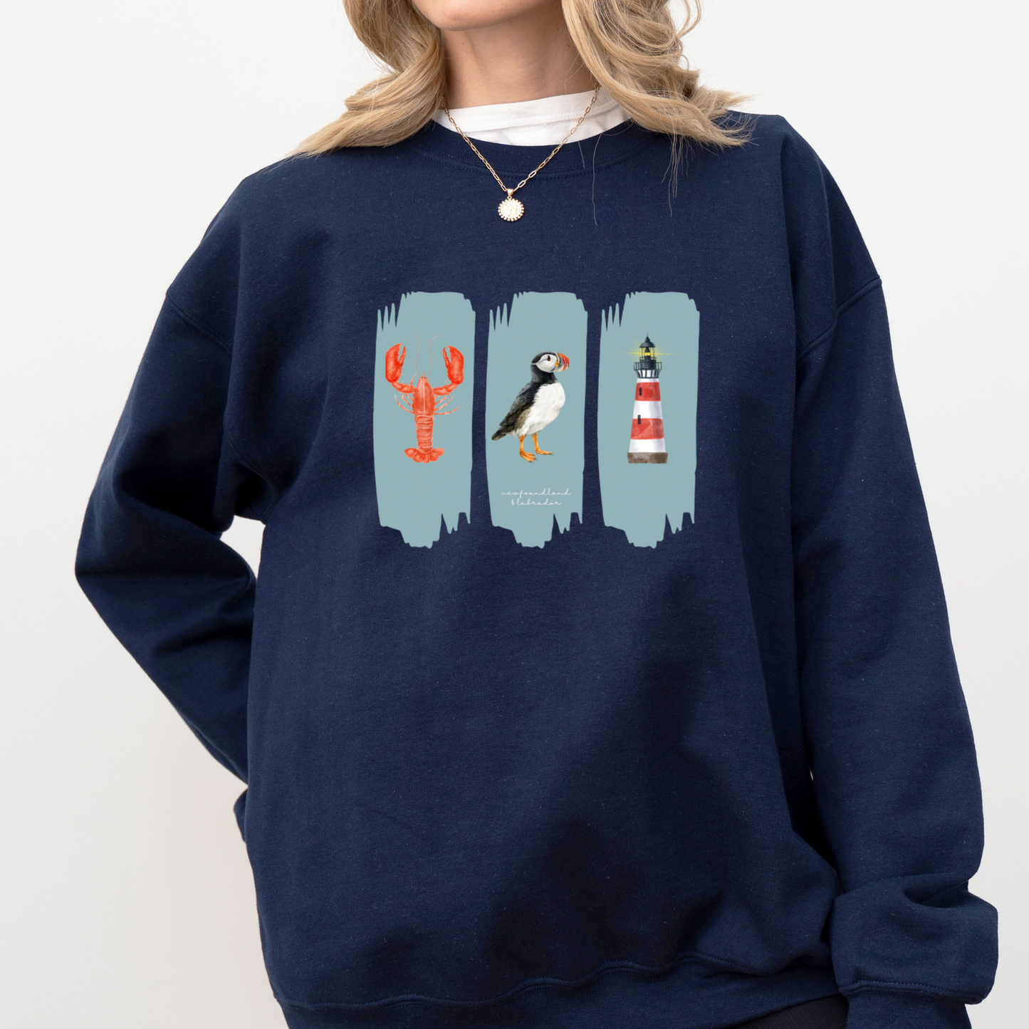 Splash Lobster Puffin Lighthouse Crewneck Sweatshirts