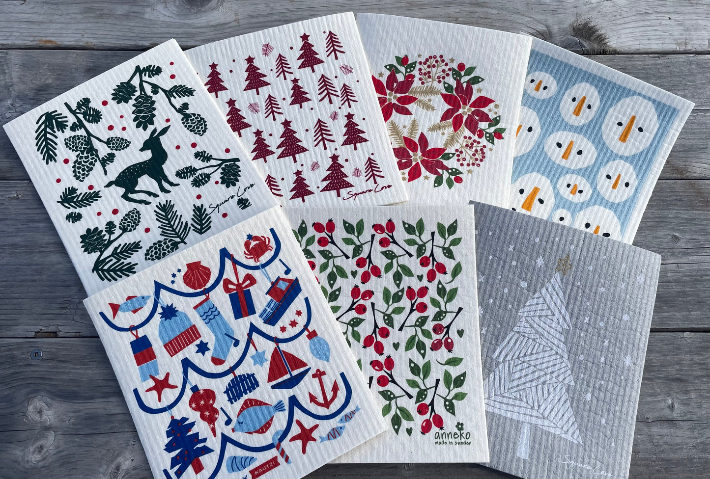 Snow Christmas Tree Swedish Winter Theme Dishcloth