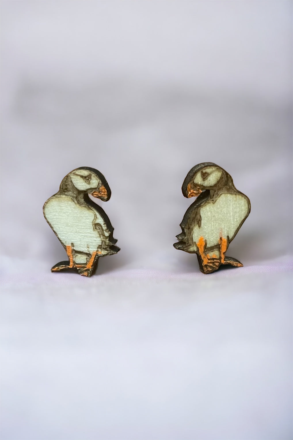 Wooden Puffin Earrings