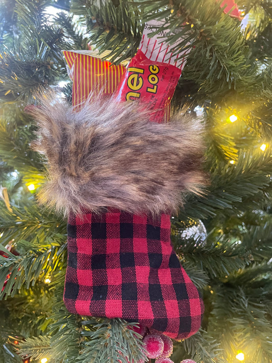 Newfie Christmas Mini Stocking - Buffalo Plaid