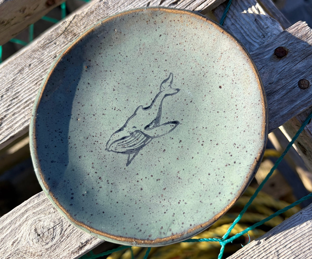 Mini Handcrafted Ceramic Plate - Humpback Whale - Green or Blue