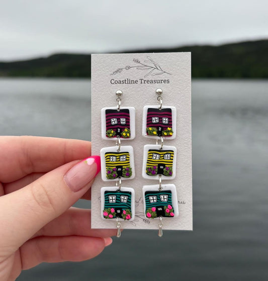 Handmade Double Rowhouses Clay Dangle Earrings