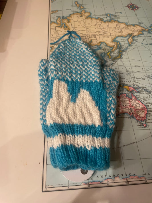 Knitted Handmade Iceberg Ladies Mittens- Turquoise/Cream