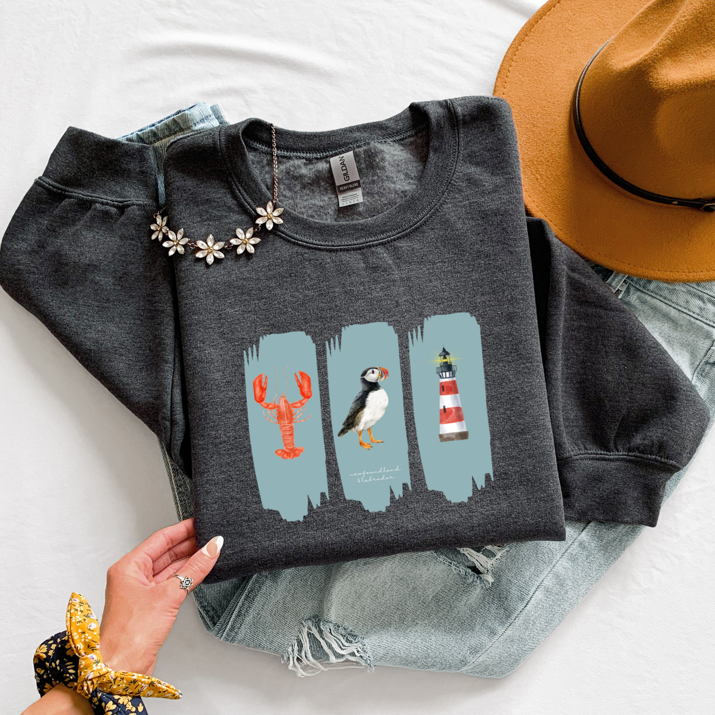 Splash Lobster Puffin Lighthouse Crewneck Sweatshirts