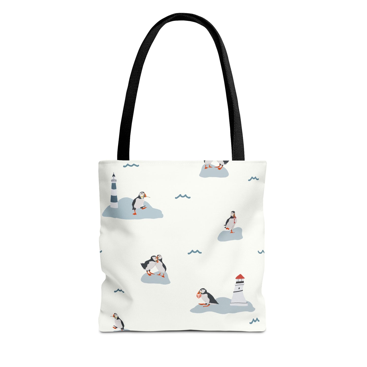 Puffins & Lighthouse Tote Bag - White or Blue