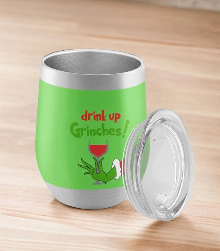 Stainless Steel Drink Up Grinches 12oz Wine Glass