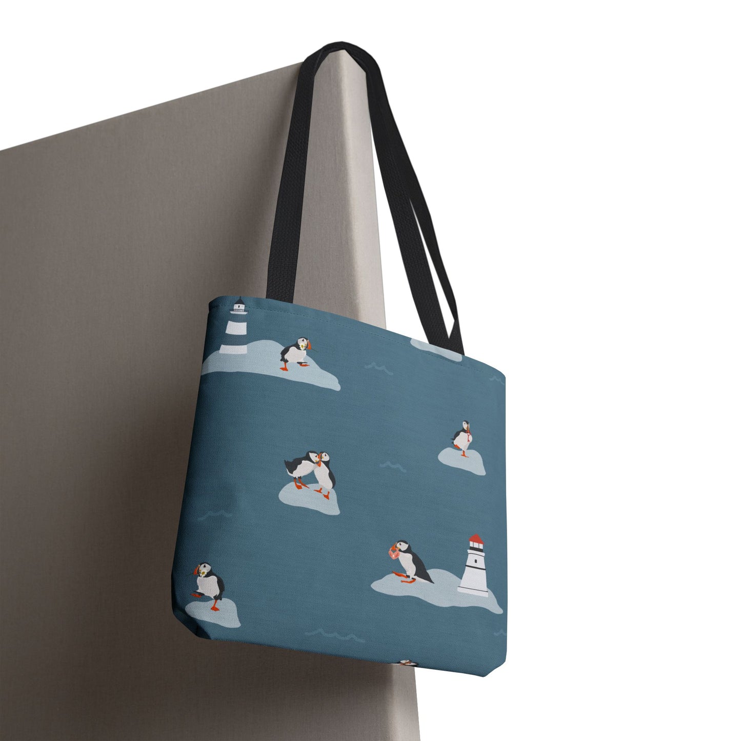 Puffins & Lighthouse Tote Bag - White or Blue