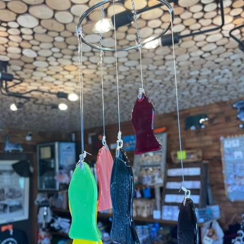 Kiln fused glass fish wind chime