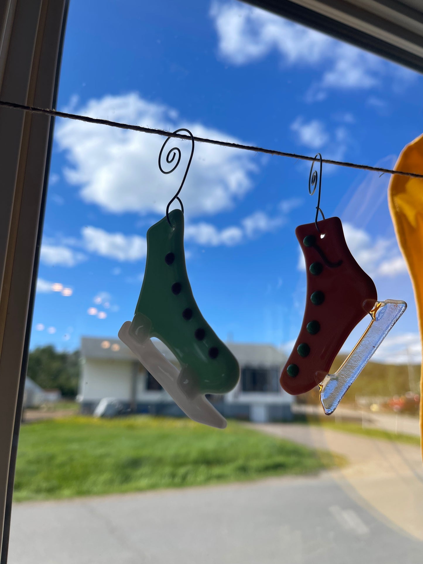 Kiln Fused Glass ice skate ornaments