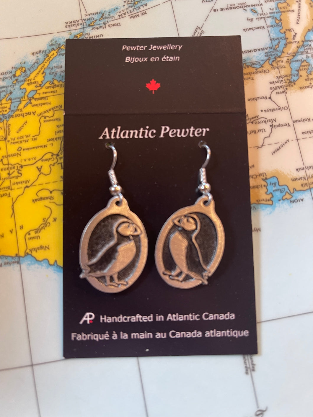 Pewter puffin earrings & necklace