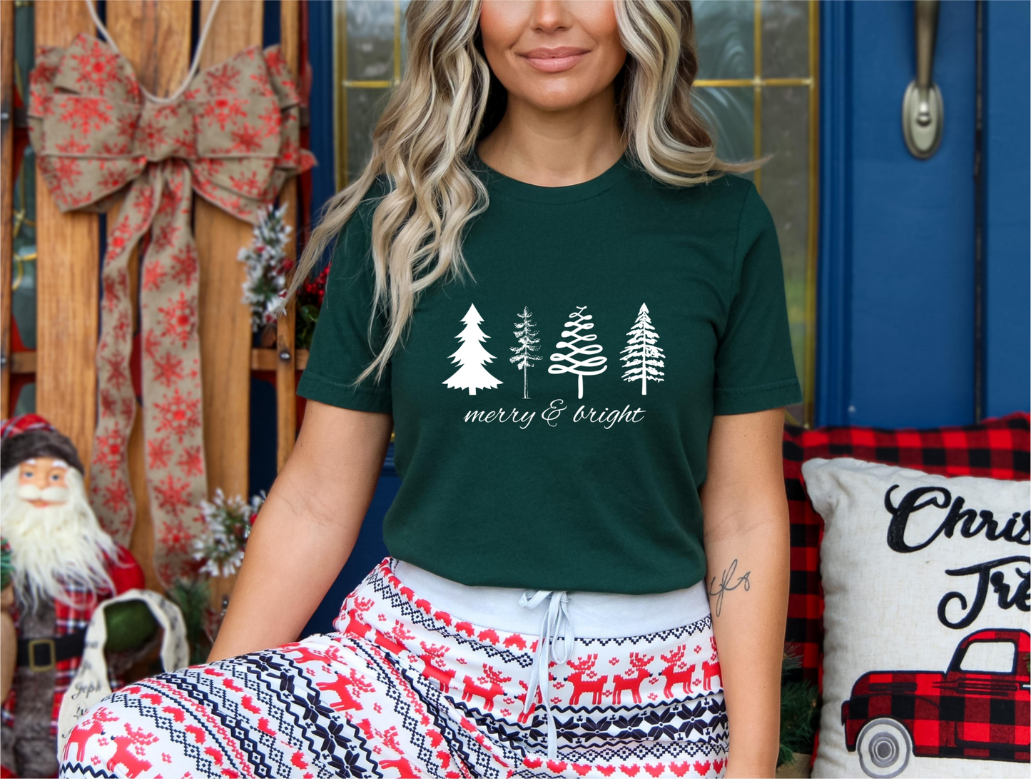 Merry & Bright Christmas Tree Tshirt