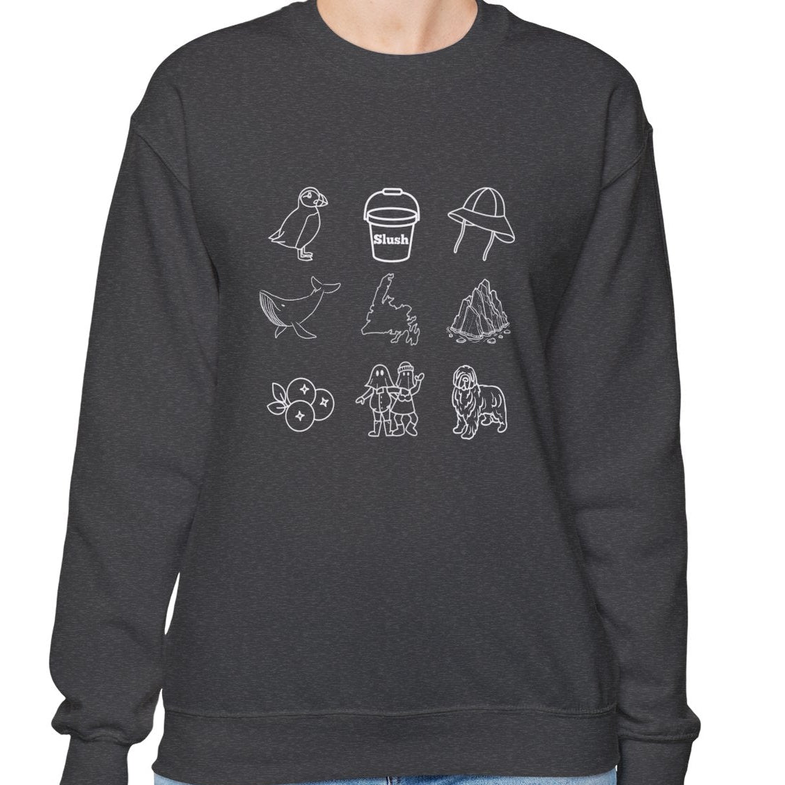 Newfoundland Favorites White Outline Crewneck Sweatshirts