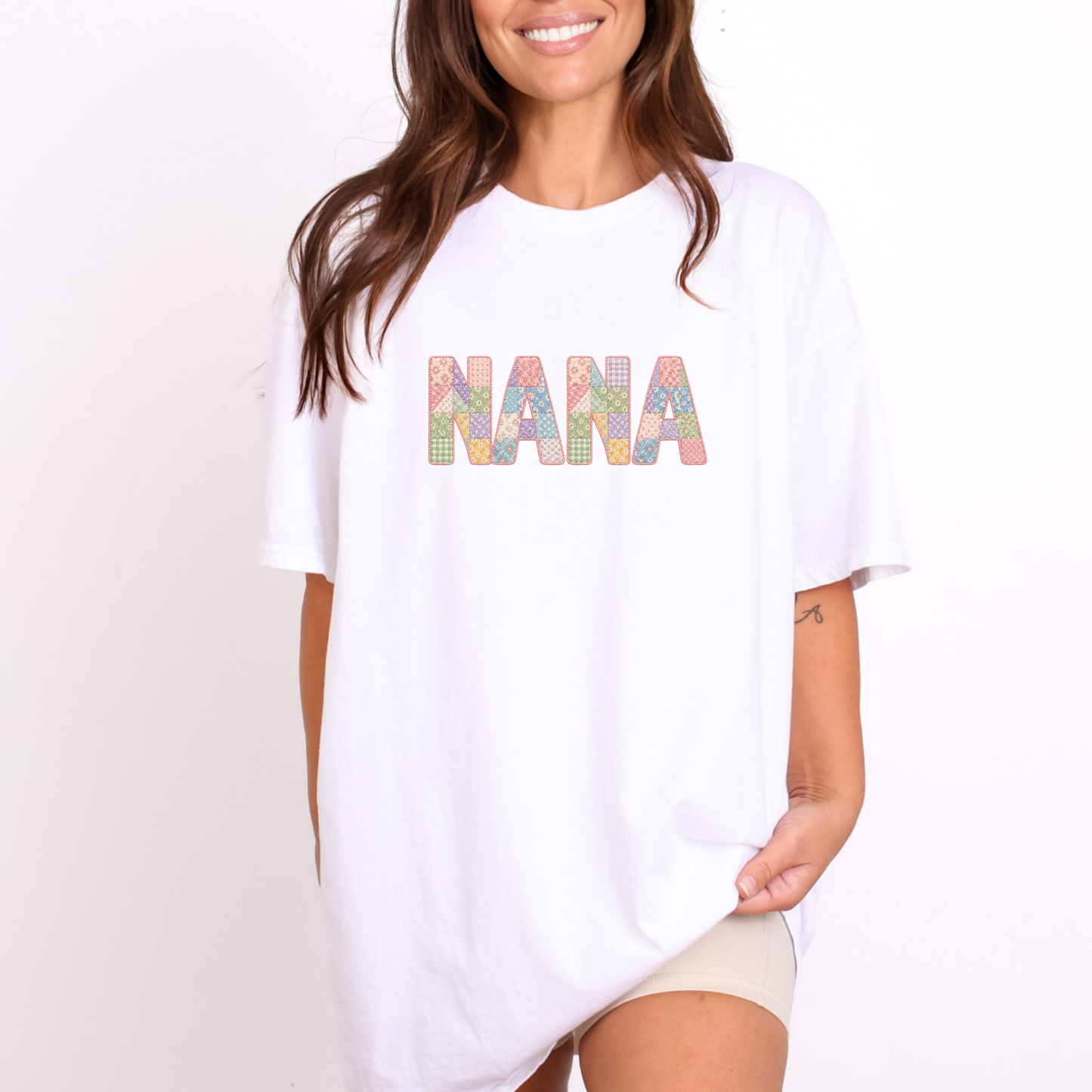 Faux Patchwork NANA OR MOM T-shirts