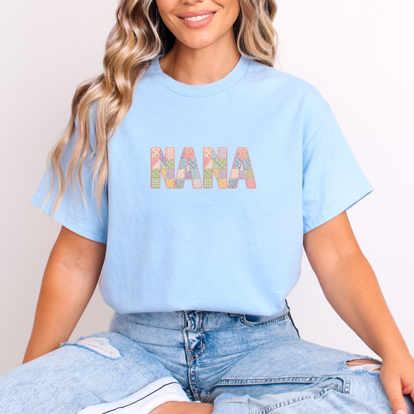 Faux Patchwork NANA OR MOM T-shirts
