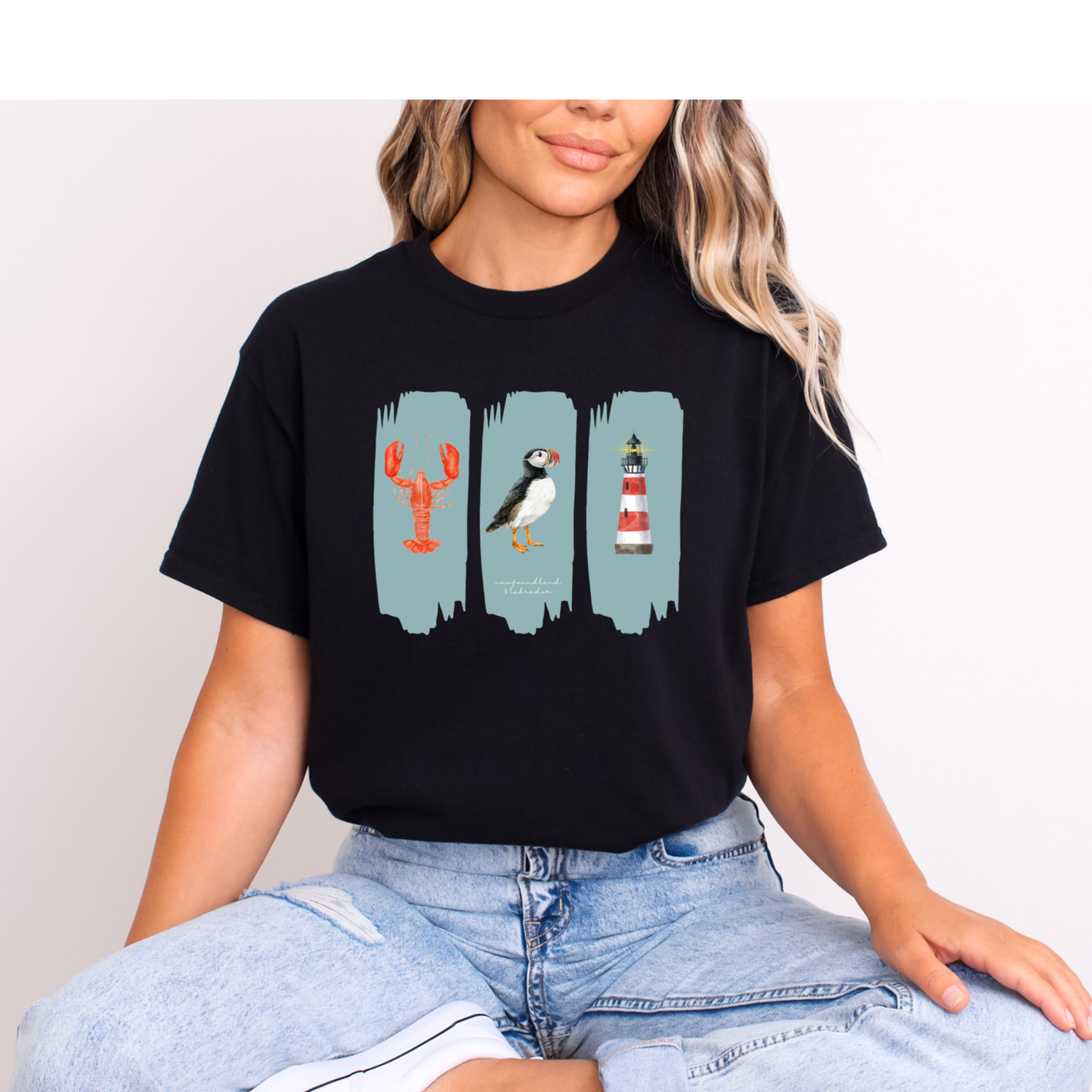 Splash Lobster Puffin Lighthouse Newfoundland T-shirts