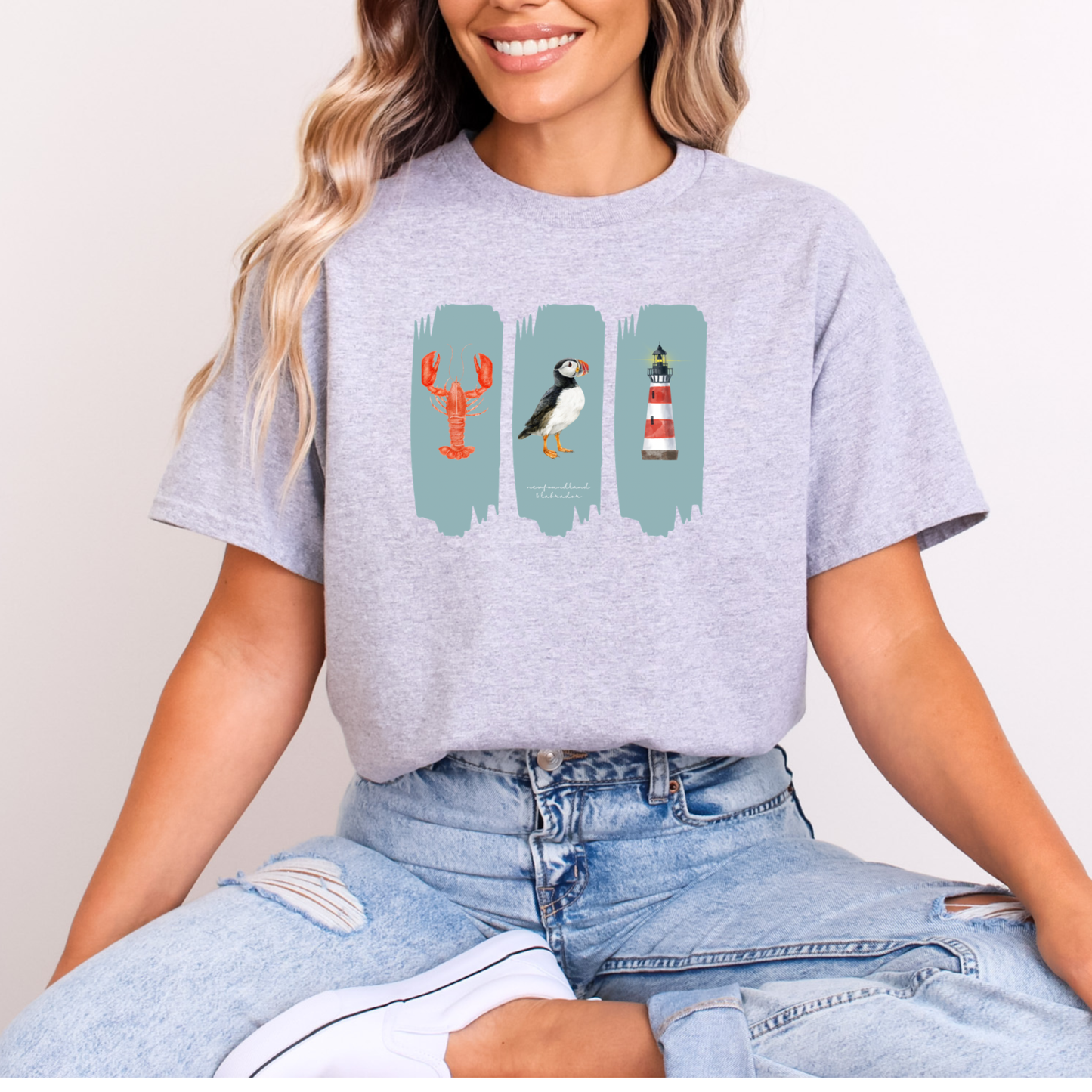 Splash Lobster Puffin Lighthouse Newfoundland T-shirts