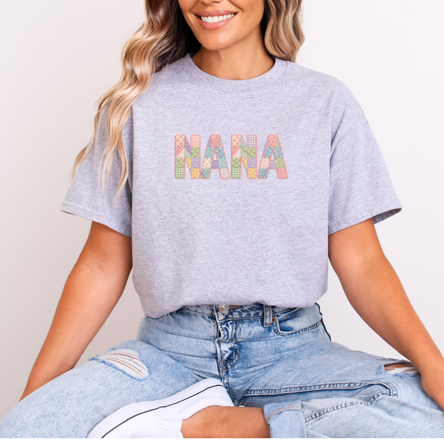 Faux Patchwork NANA OR MOM T-shirts