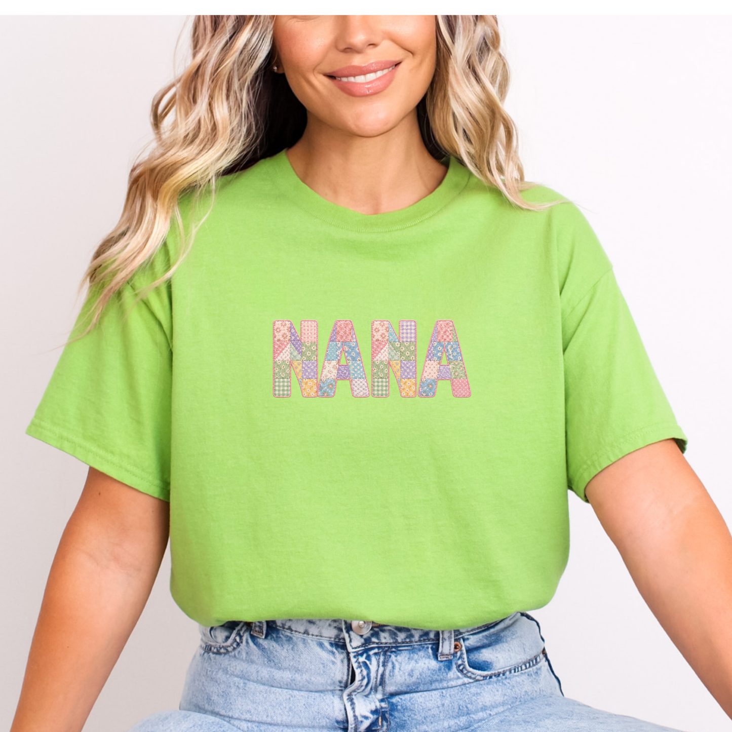 Faux Patchwork NANA OR MOM T-shirts