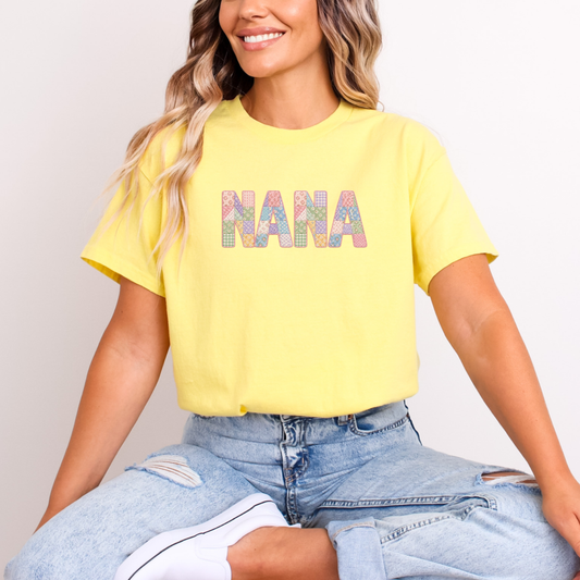 Faux Patchwork NANA OR MOM T-shirts