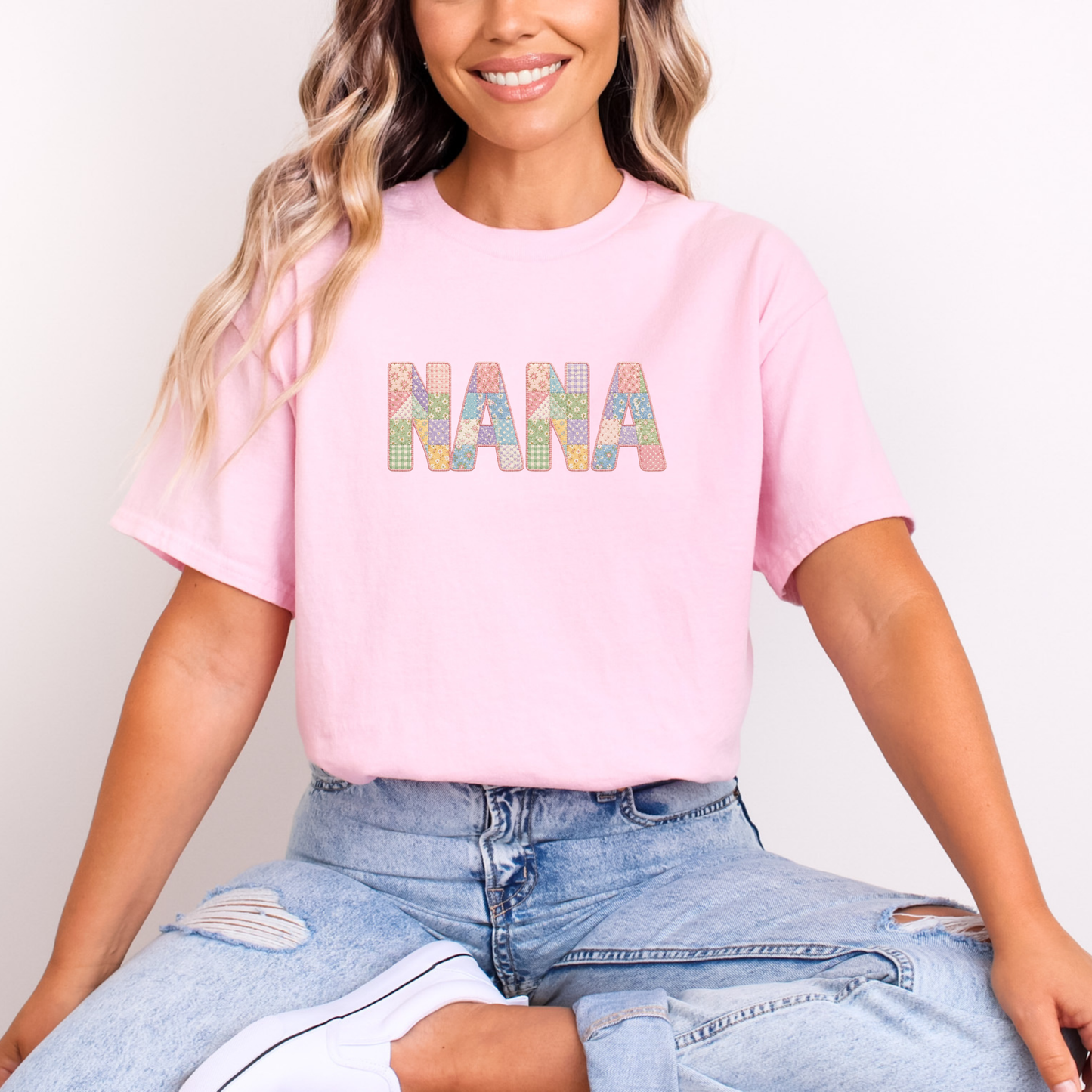 Faux Patchwork NANA OR MOM T-shirts