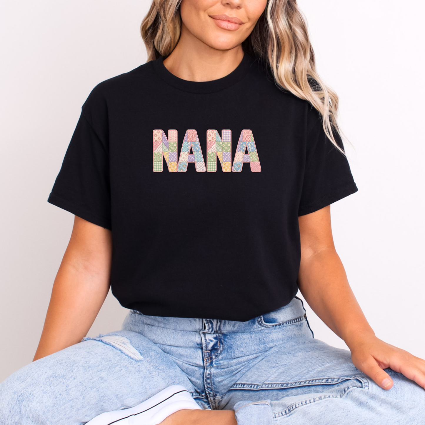 Faux Patchwork NANA OR MOM T-shirts
