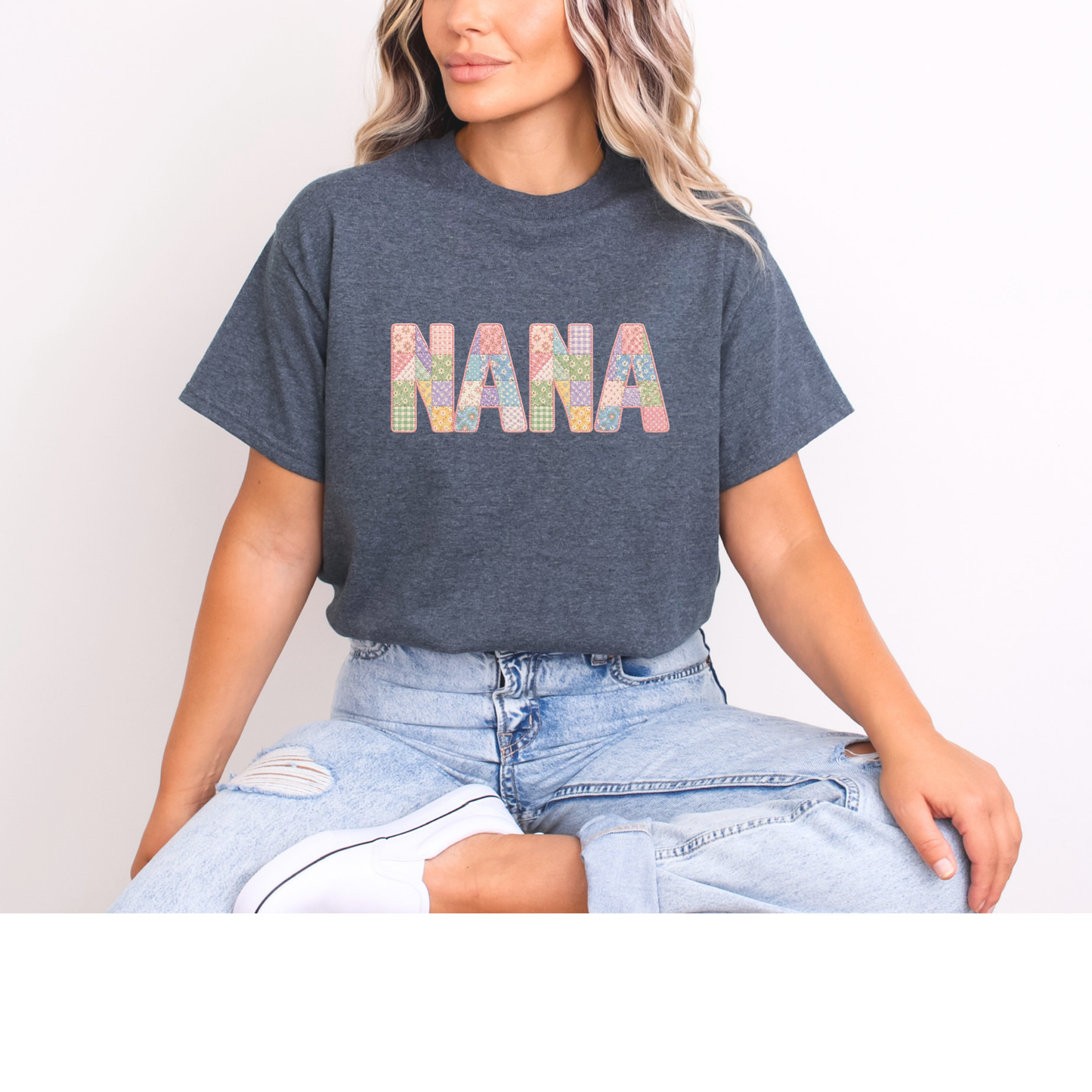 Faux Patchwork NANA OR MOM T-shirts