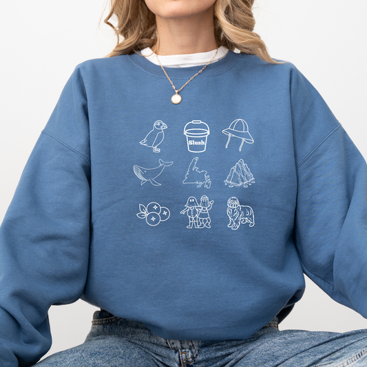 Newfoundland Favorites White Outline Crewneck Sweatshirts