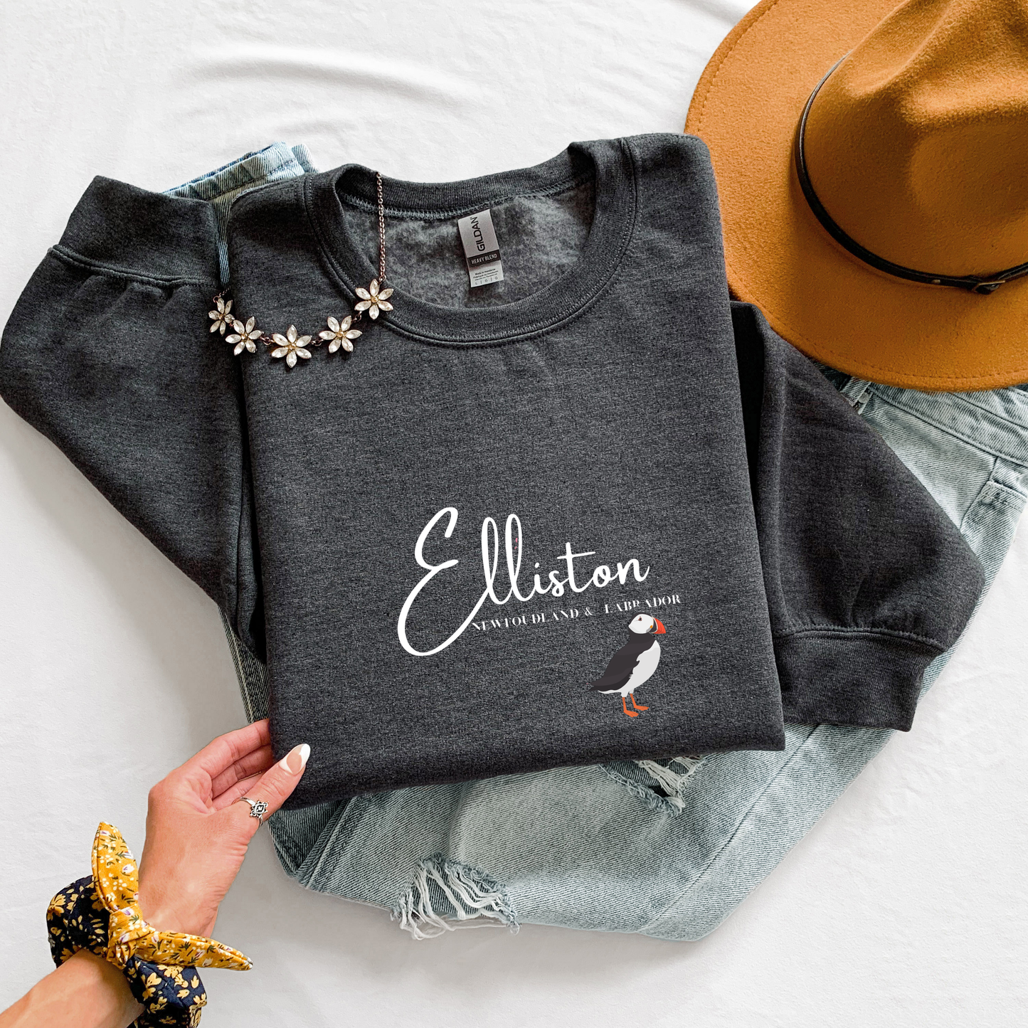 Custom "Your Town/City" Crewneck Sweatshirts - Map, Puffin, Iceberg, Anchor & Whale