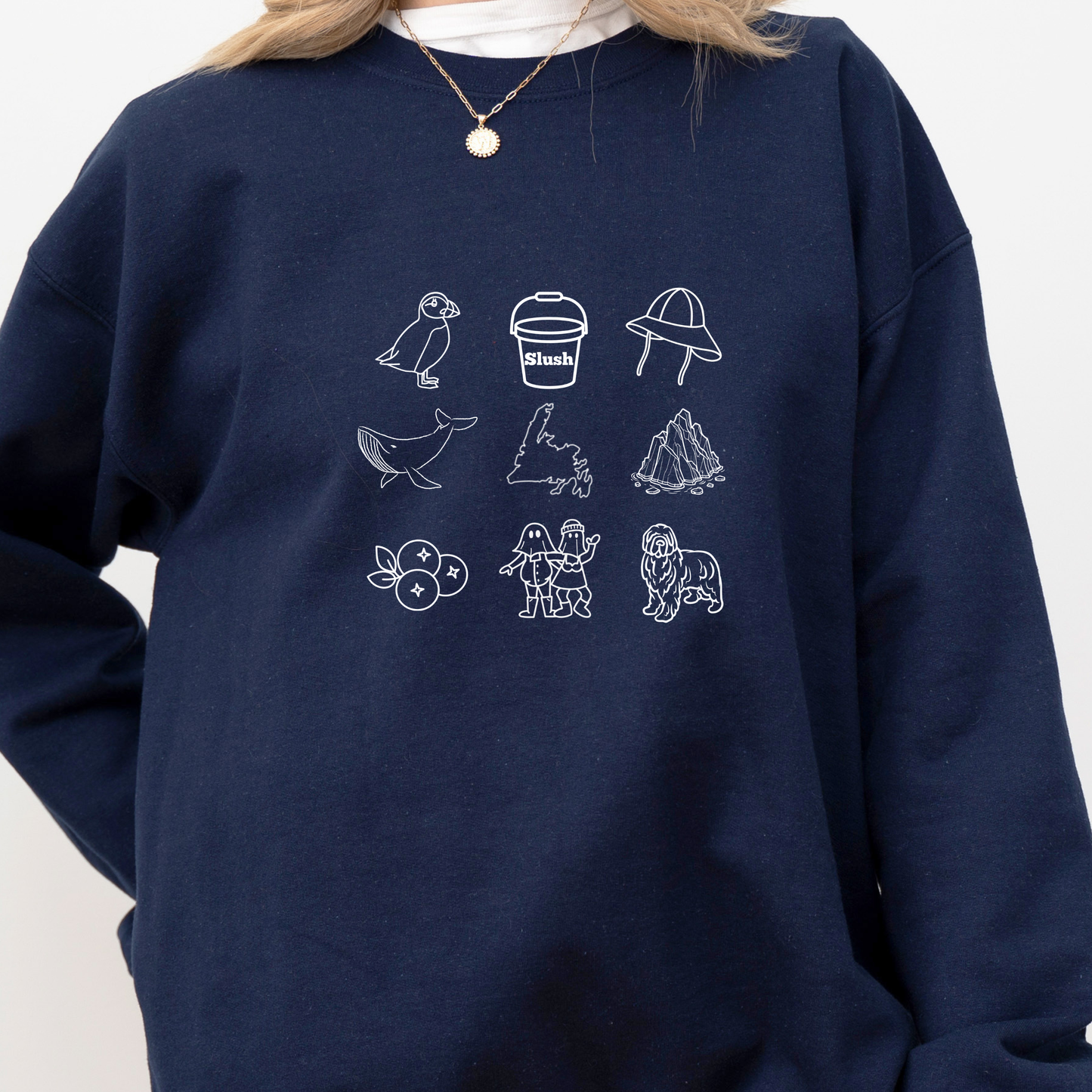 Newfoundland Favorites White Outline Crewneck Sweatshirts