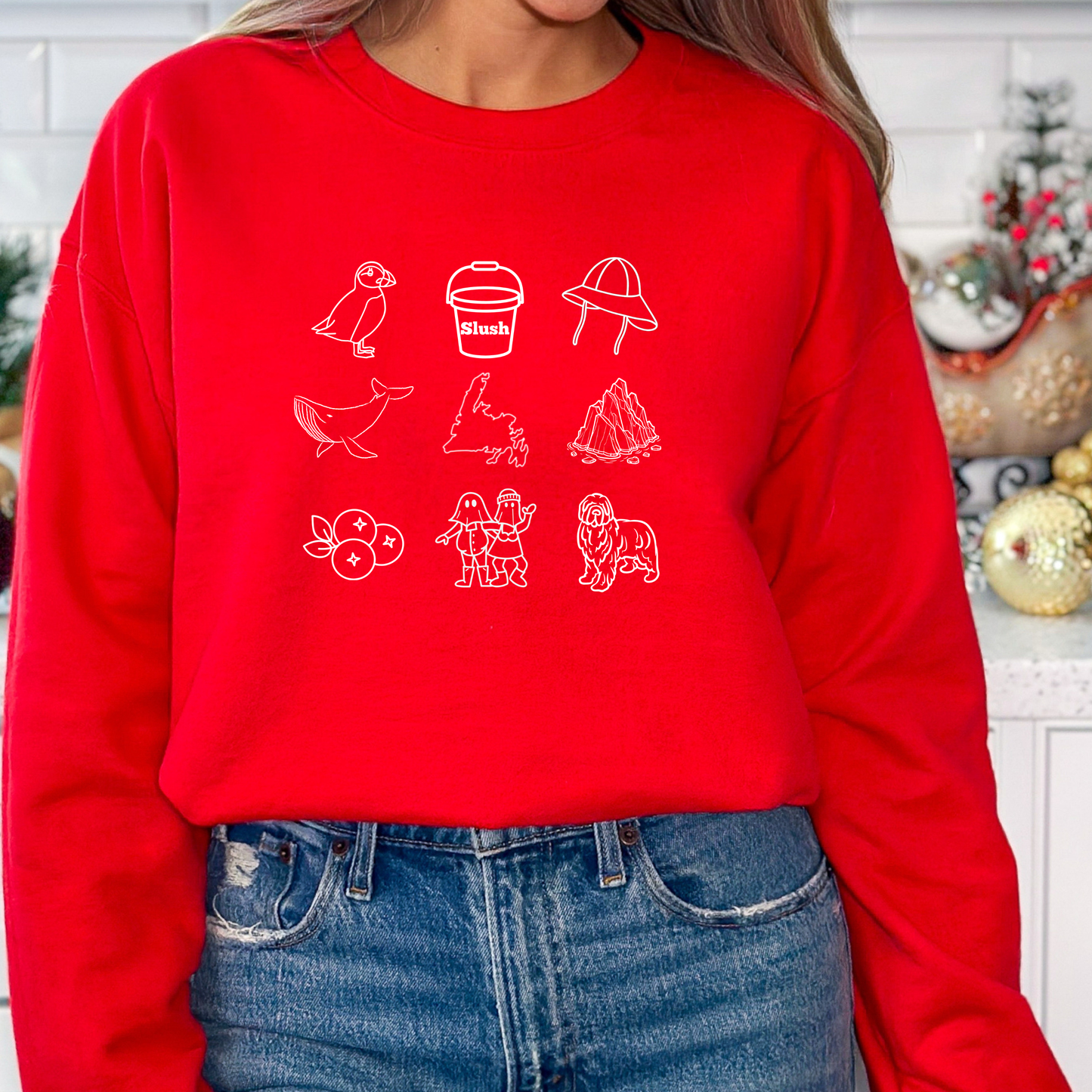 Newfoundland Favorites White Outline Crewneck Sweatshirts