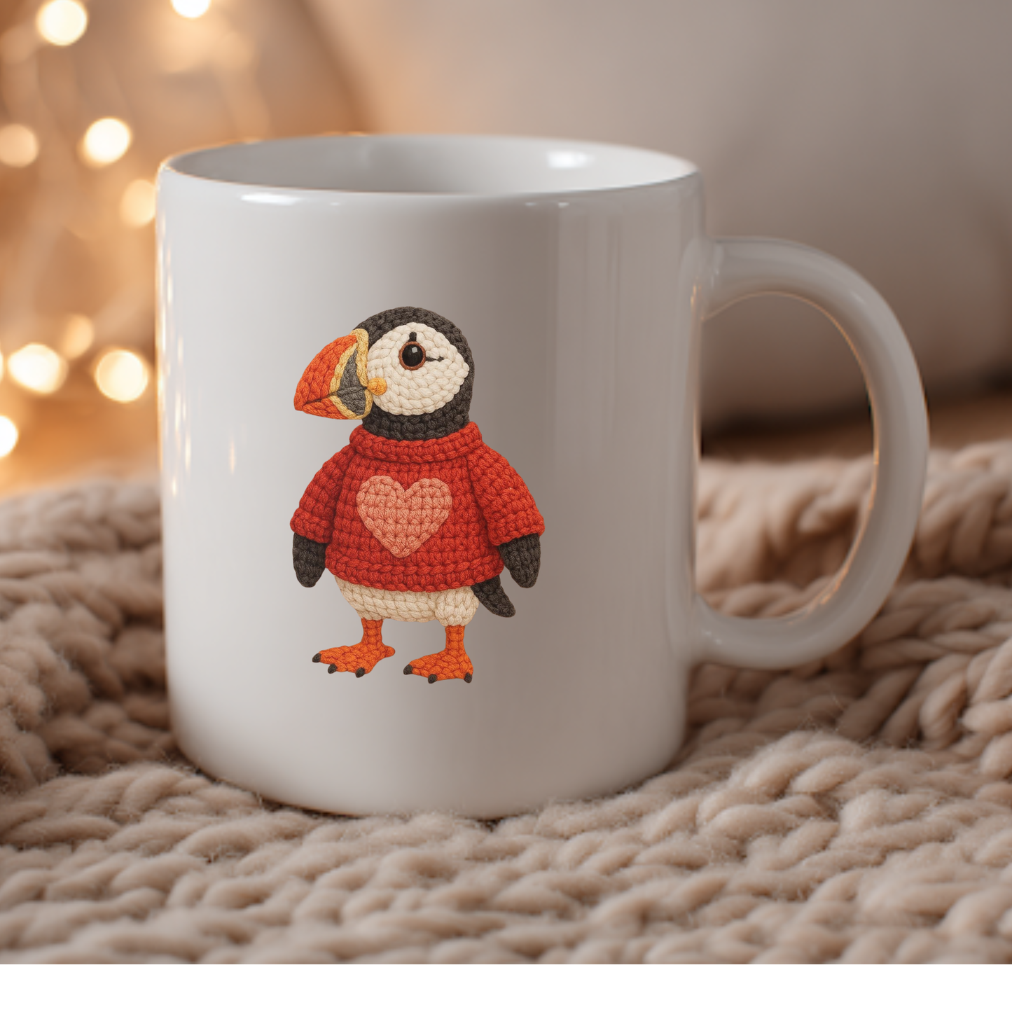 Puffin Valentine Faux Crochet Mug 11 oz