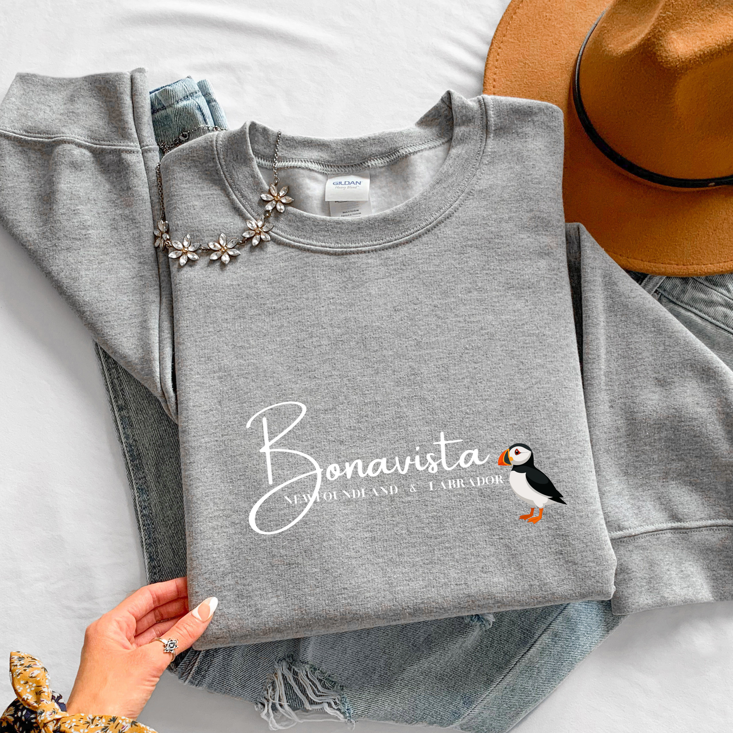 Custom "Your Town/City" Crewneck Sweatshirts - Map, Puffin, Iceberg, Anchor & Whale