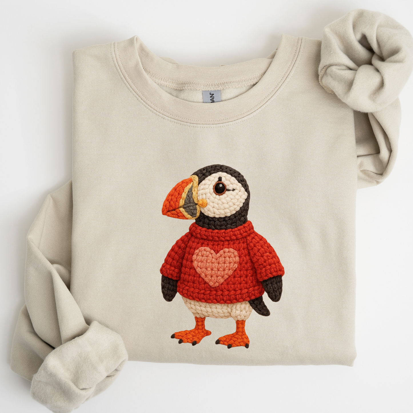 Valentine Puffin Faux Crochet Crewneck Sweatshirt