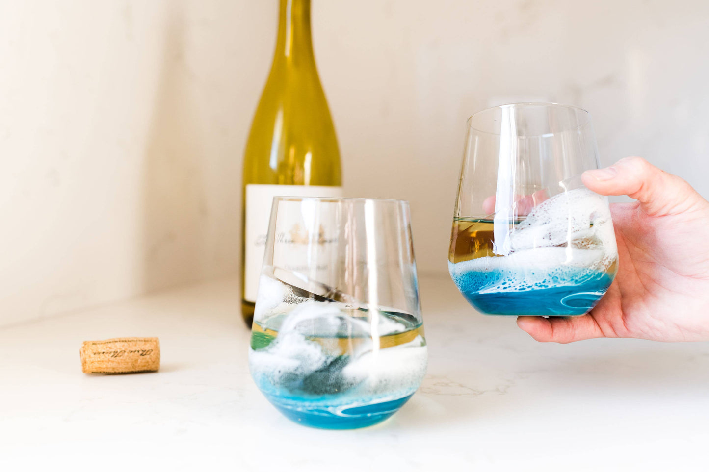 Resin Accented Wine Glasses - Ocean Vibes