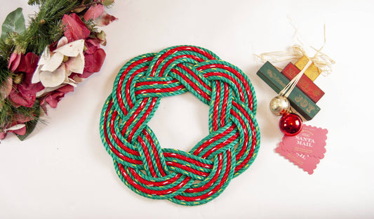 Fisherman’s Rope Christmas Wreath - Emerald Sea/Dory Red