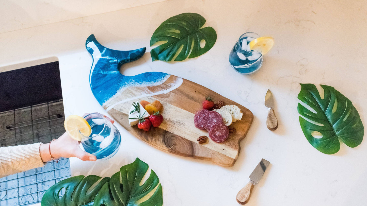 Resin Whale Charcuterie Board with ocean waves