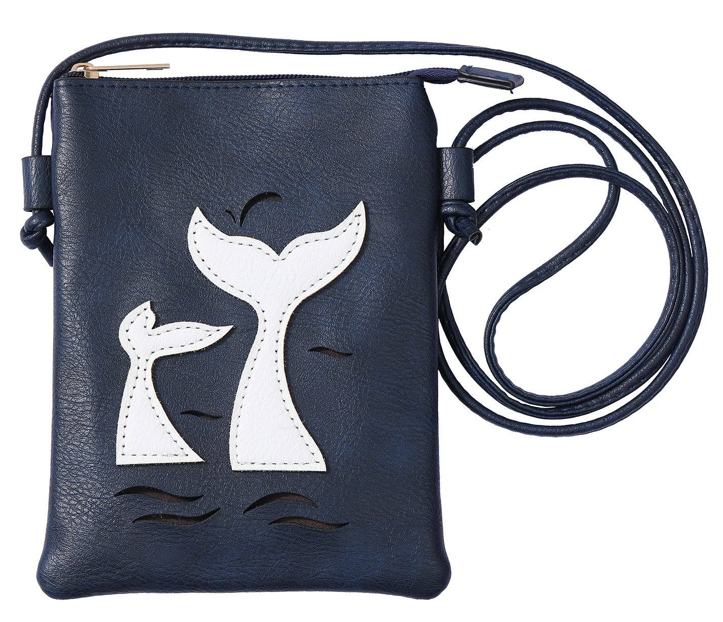 Whale Tail Laser cut crossbody cellphone bag - Navy