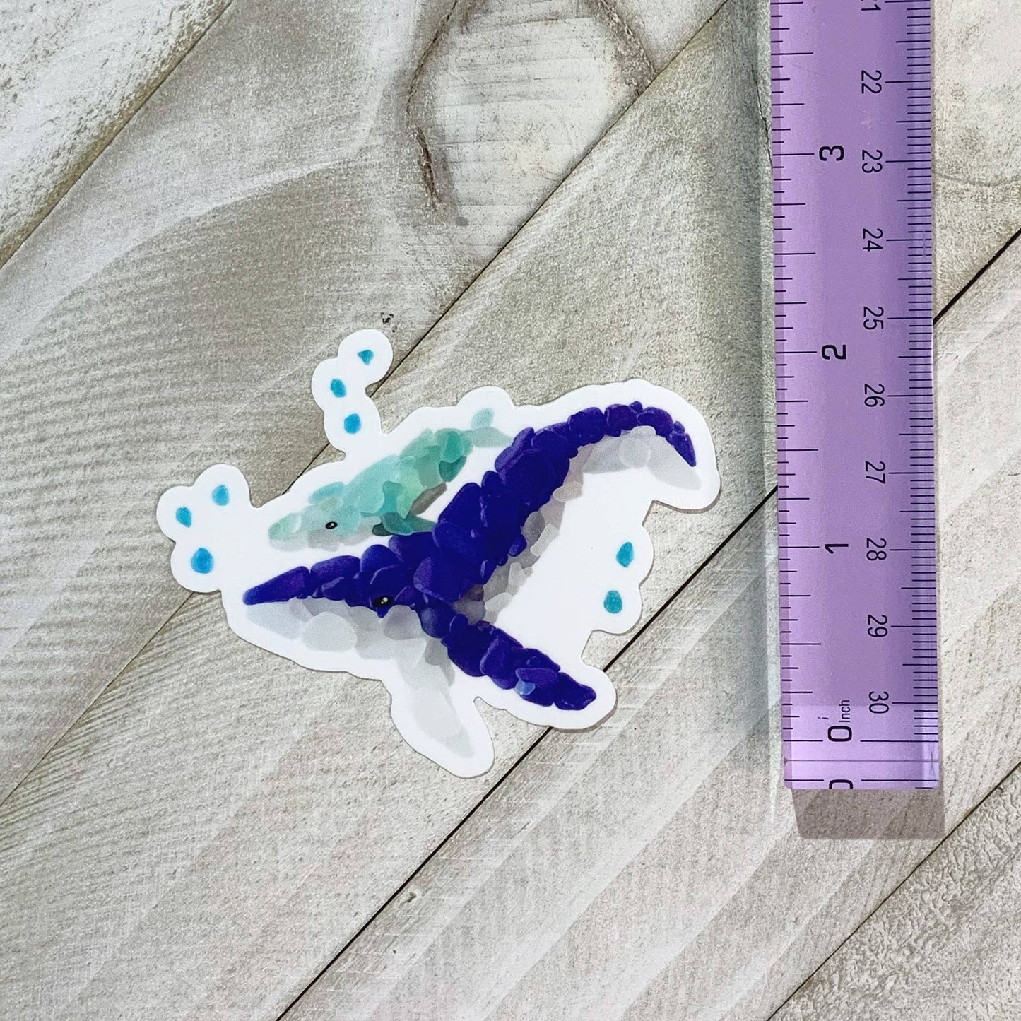 Waterproof Sticker, Sea Glass Whale & baby, Vinyl Sticker